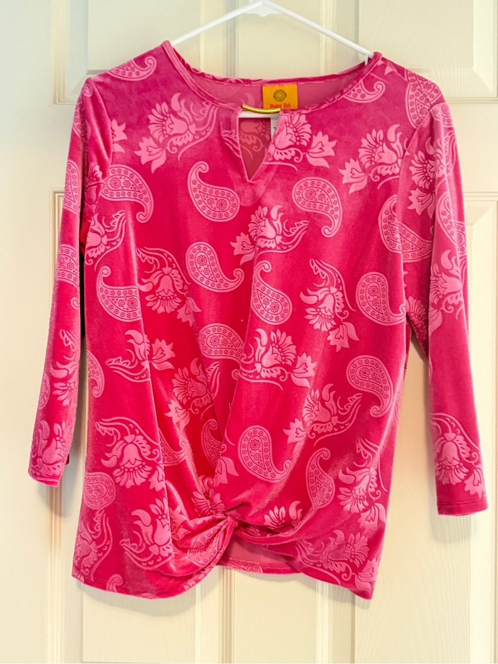 Ruby Rd. Pink Velvet-Texture Petite Top